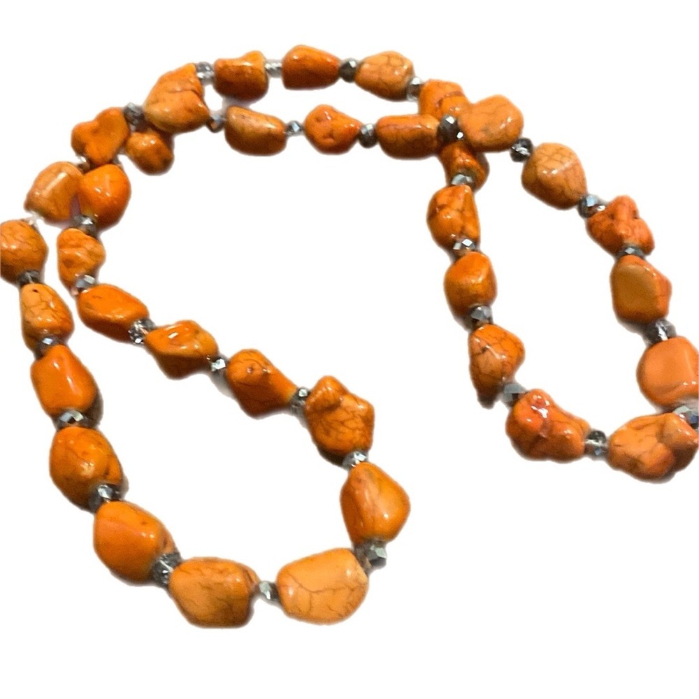 12a. Orange Howlite Turquoise
Nugget Necklace with Crystal
Spacers approx.18”